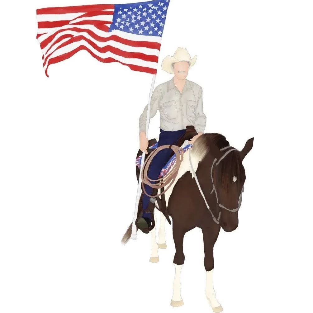 Horse, rider, flag